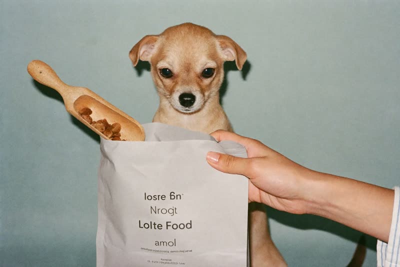Loose pet food being bagged by hand